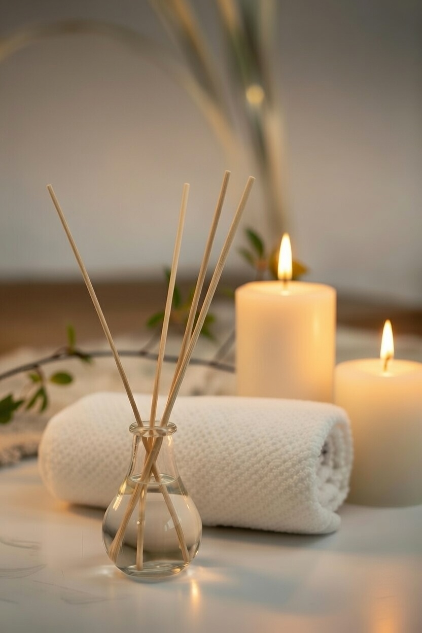 Elementos de spa: velas y toallas